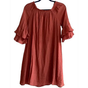 Anthropologie Naïf bell sleeved light rust/coral dress Lt weight, lined. Size PM
